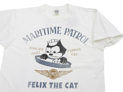 TOYS McCOY Men's Felix the Cat U.S. Navy Graphic Short Sleeve T-Shirt - Loopwheel Tubular Jersey, Garment Dyed, Made in Japan (TMC2601 011 Muted Off-White)