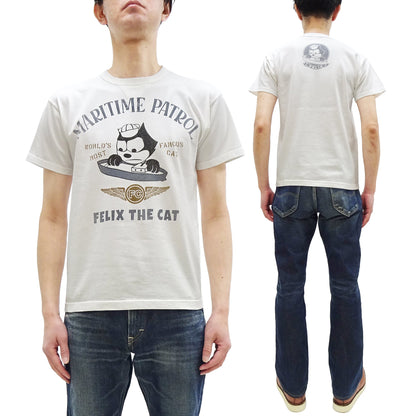 TOYS McCOY Men's Felix the Cat U.S. Navy Graphic Short Sleeve T-Shirt - Loopwheel Tubular Jersey, Garment Dyed, Made in Japan (TMC2601 011 Muted Off-White)