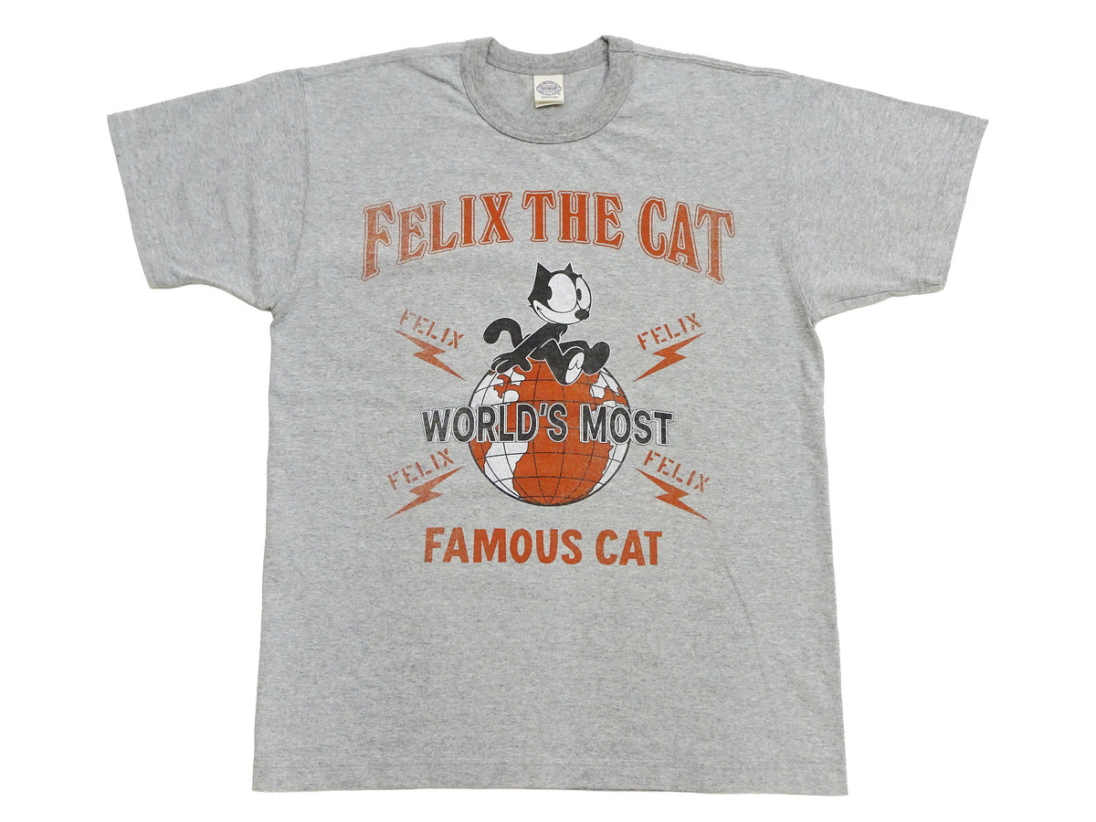 TOYS McCOY Men's Felix the Cat Short-Sleeve Graphic T-Shirt, Garment-Dyed Loopwheel Tubular Tee, Made in Japan (TMC2603 020 Ash Gray)