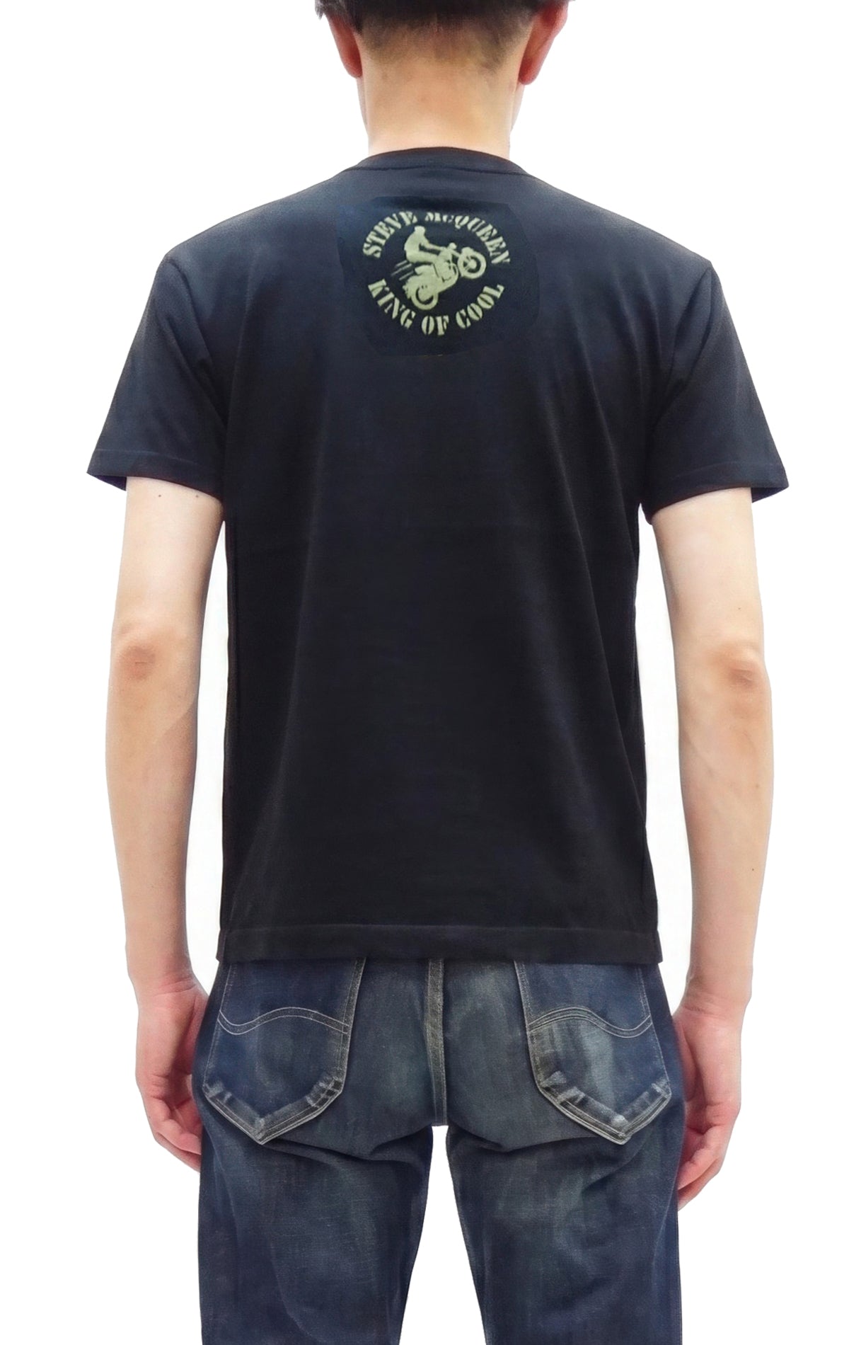 TOYS McCOY Men's Short-Sleeve Steve McQueen Graphic T-Shirt, Tubular Knit Jersey, One-Wash, Made in Japan (TMC2605 030 Black)