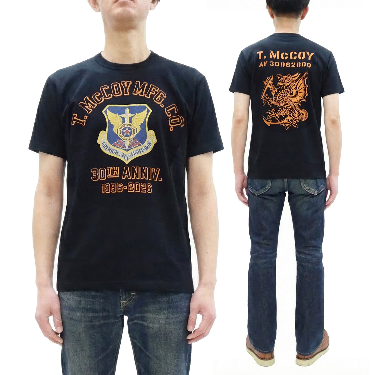 TOYS McCOY Men's Short Sleeve Military Graphic Vintage-Inspired T-Shirt, Loopwheel Tubular Tee with V-Gusset, Unwashed Finish, Made in Japan (TMC2608 030 Black)