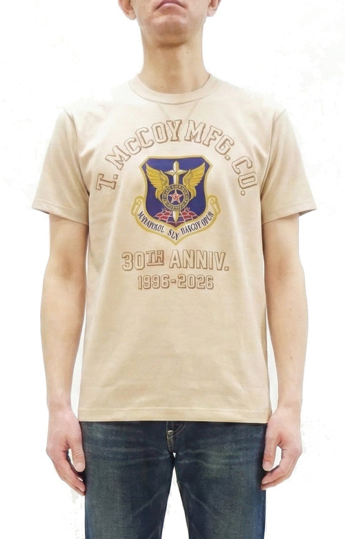 TOYS McCOY Men's Short Sleeve Military Graphic Vintage-Inspired T-Shirt, Loopwheel Tubular Tee with V-Gusset, Unwashed Finish, Made in Japan (TMC2608 041 Beige)