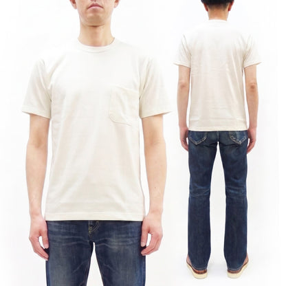 TOYS McCOY Men's Plain Short Sleeve Pocket T-Shirt - Steve McQueen Inspired, Tubular Knit Jersey, Unwashed, Made in Japan (TMC2615 011 Soft Off-White)