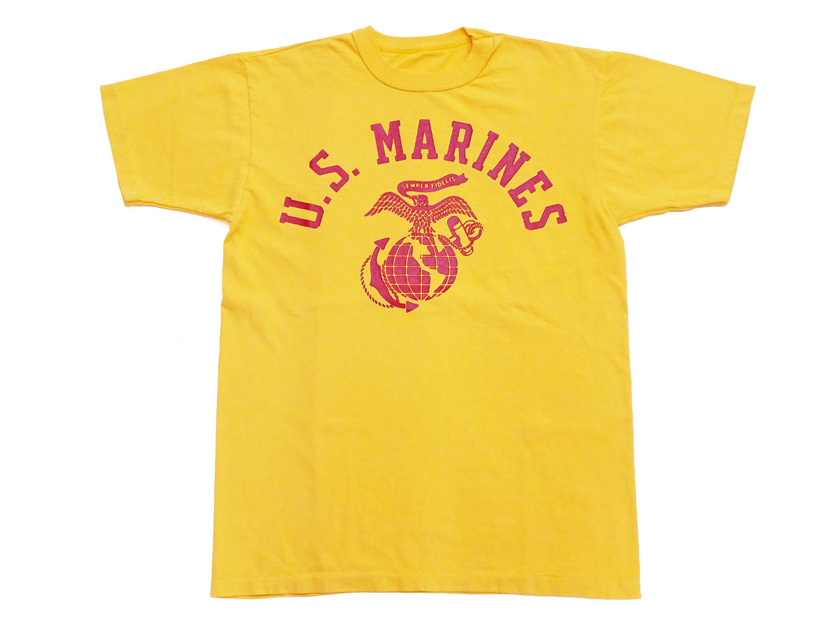 TOYS McCOY Men's Taxi Driver "U.S. Marines" Graphic Short Sleeve T-Shirt - Garment-Dyed Circular-Knit Tubular Tee - Made in Japan (TMC2624 060 Yellow)