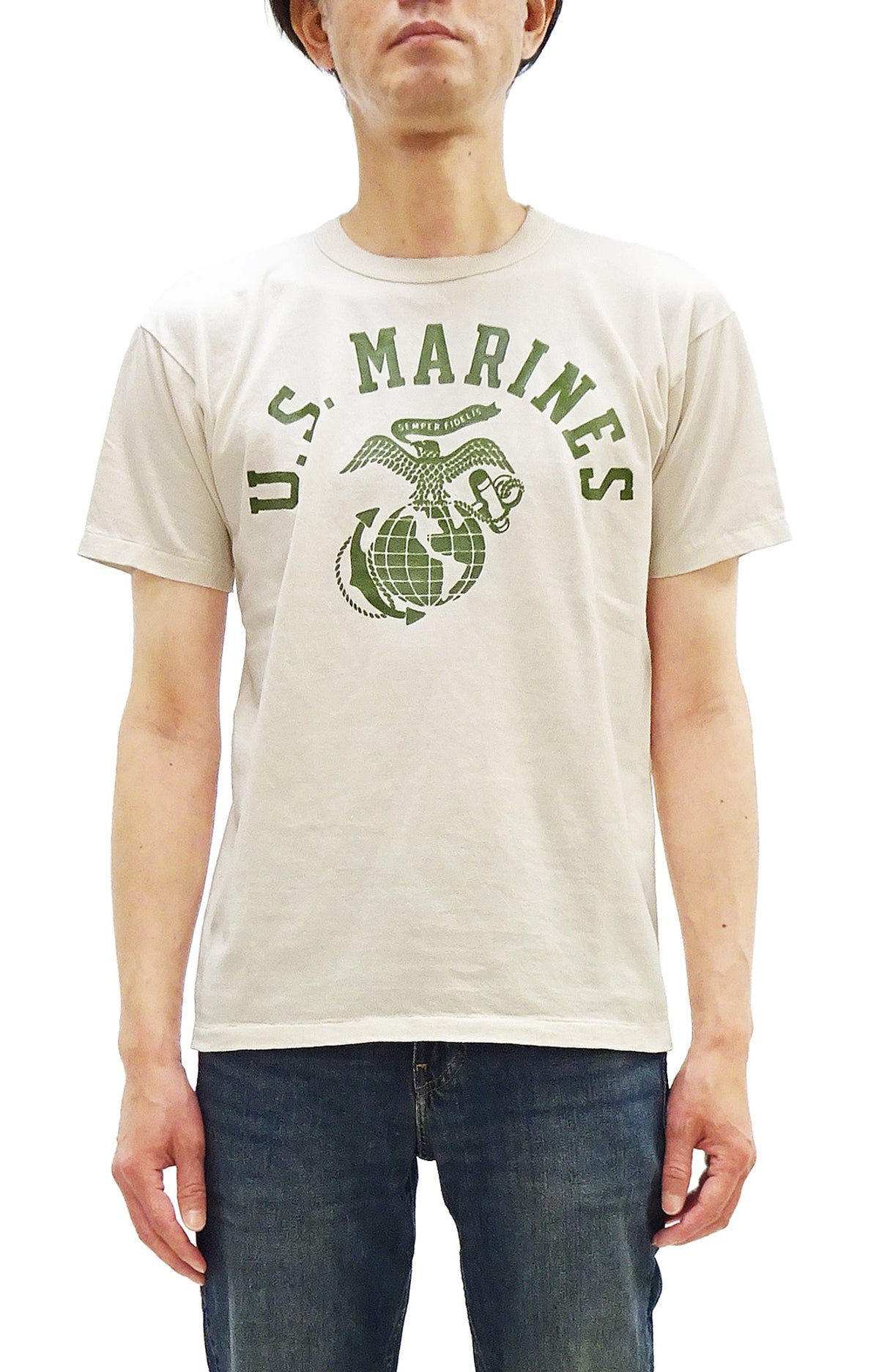 TOYS McCOY Men's Taxi Driver "U.S. Marines" Graphic Short Sleeve T-Shirt - Garment-Dyed Circular-Knit Tubular Tee - Made in Japan (TMC2624 040 Natural)