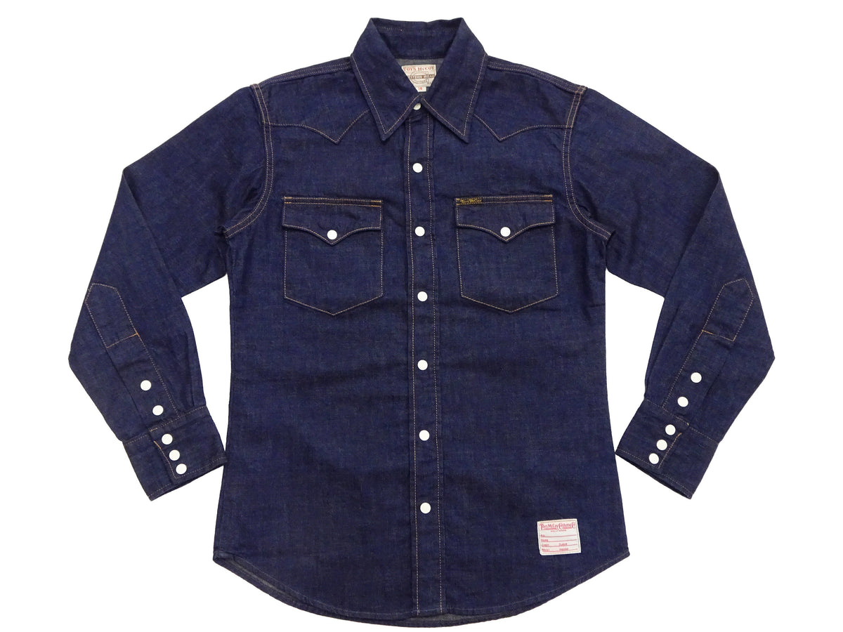TOYS McCOY Men's Long Sleeve Denim Western Shirt, Steve McQueen "Nevada Smith" Inspired, 8 oz One-Wash Deep Indigo, Snap-Front, Made in Japan (TMS2601)