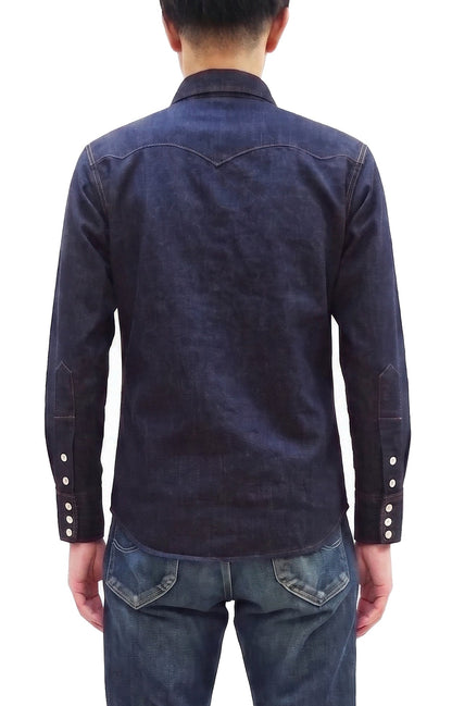 TOYS McCOY Men's Long Sleeve Denim Western Shirt, Steve McQueen "Nevada Smith" Inspired, 8 oz One-Wash Deep Indigo, Snap-Front, Made in Japan (TMS2601)