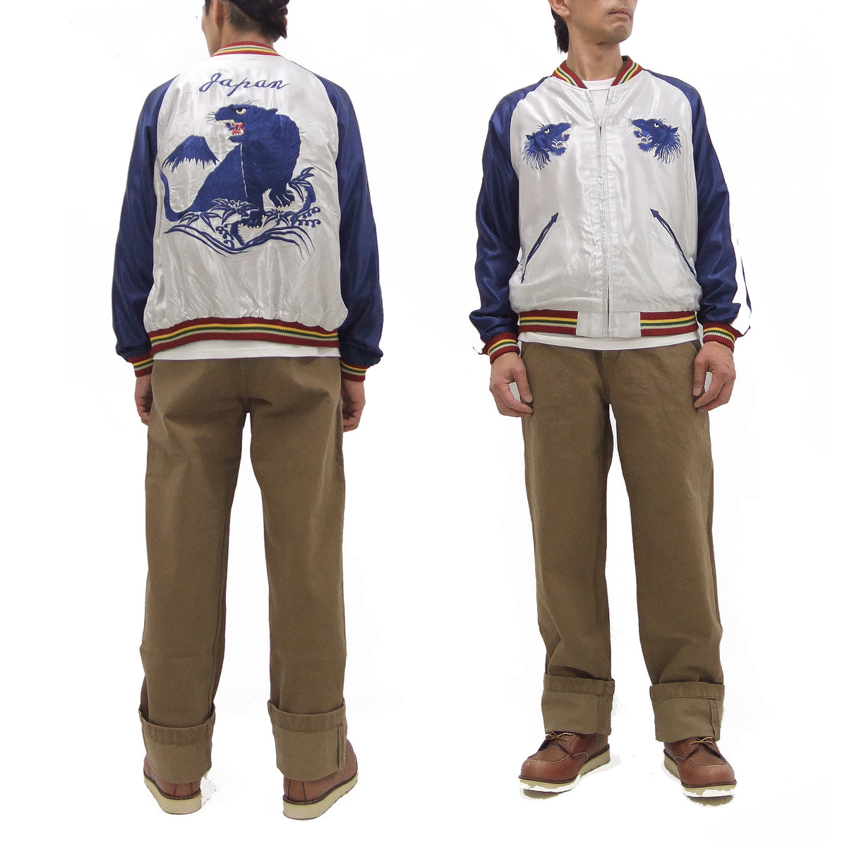 Tailor Toyo Sukajan Jacket TT15790 - Men's Satin Reversible Embroidered Japanese Souvenir Jacket - TT15790-170 Eagle x Blue Tiger Wine x Silver
