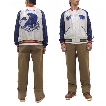 Tailor Toyo Sukajan Jacket TT15790 - Men's Satin Reversible Embroidered Japanese Souvenir Jacket - TT15790-170 Eagle x Blue Tiger Wine x Silver