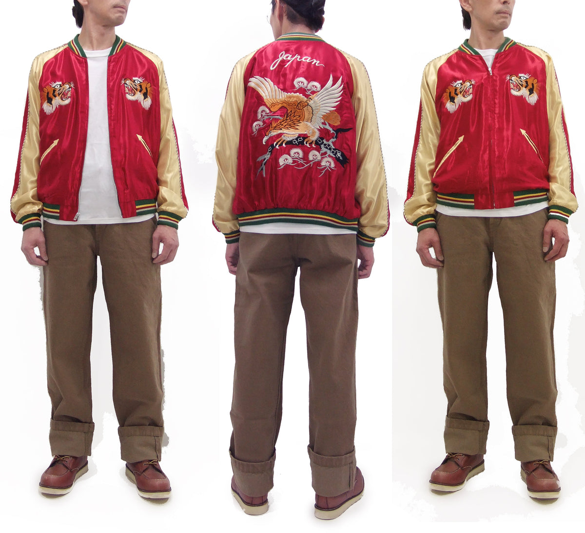 Tailor Toyo Sukajan Jacket TT15790 - Men's Satin Reversible Embroidered Japanese Souvenir Jacket - TT15790-170 Eagle x Blue Tiger Wine x Silver