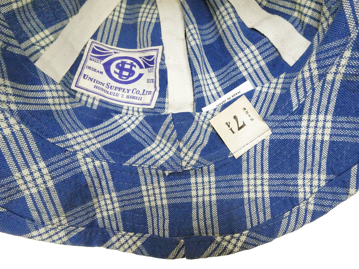 Union Supply Men's Palaka Plaid Bucket Hat - Vintage Hawaiian Workwear Style, Made in Japan (Toyo Enterprise US02883 421 One-Wash)