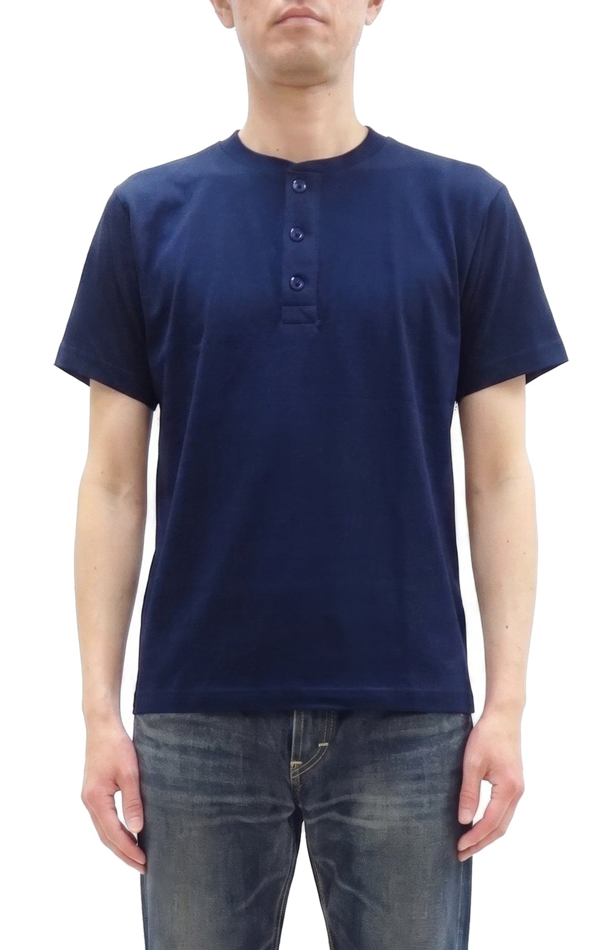 Whitesville Men's Short-Sleeve Henley T-Shirt, 100% Cotton Tubular-Knit Jersey, Slim Fit, One-Pack, Made in Japan (WV79681 128 Navy)