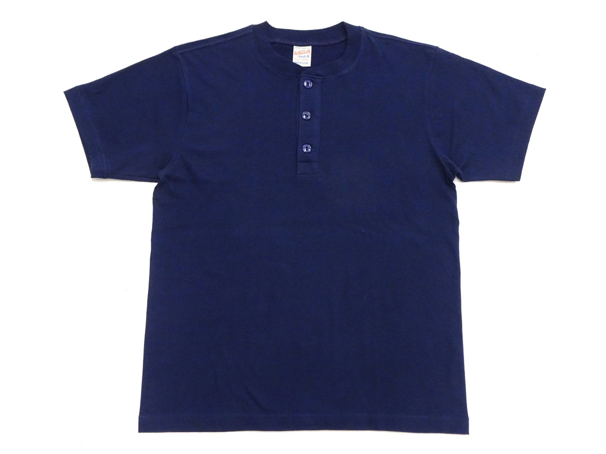 Whitesville Men's Short-Sleeve Henley T-Shirt, 100% Cotton Tubular-Knit Jersey, Slim Fit, One-Pack, Made in Japan (WV79681 128 Navy)