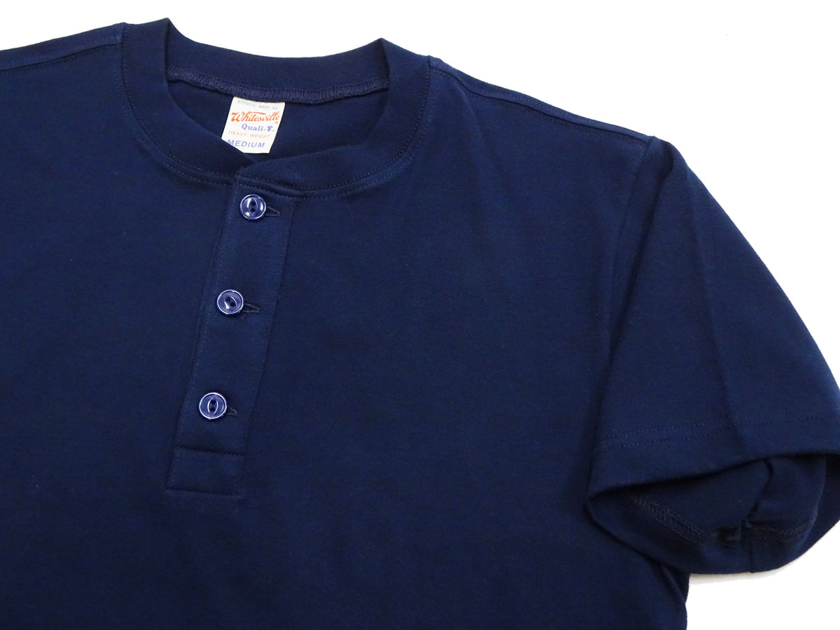 Whitesville Men's Short-Sleeve Henley T-Shirt, 100% Cotton Tubular-Knit Jersey, Slim Fit, One-Pack, Made in Japan (WV79681 128 Navy)