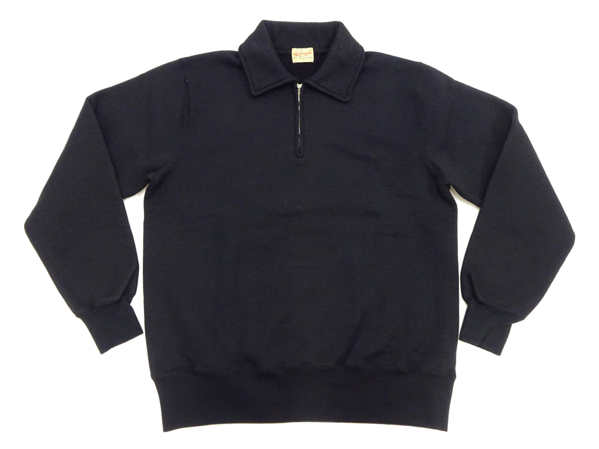 Whitesville Men's Collared Half-Zip Sweatshirt - Heavyweight Loopwheel Fleece, Made in Japan, Vintage-Inspired Athletic Wear (Toyo Enterprises WV69641 119 Black)