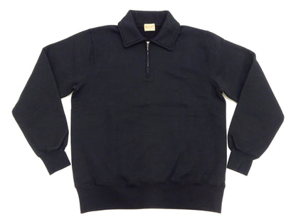 Whitesville Men's Collared Half-Zip Sweatshirt - Heavyweight Loopwheel Fleece, Made in Japan, Vintage-Inspired Athletic Wear (Toyo Enterprises WV69641 119 Black)