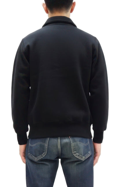 Whitesville Men's Collared Half-Zip Sweatshirt - Heavyweight Loopwheel Fleece, Made in Japan, Vintage-Inspired Athletic Wear (Toyo Enterprises WV69641 119 Black)