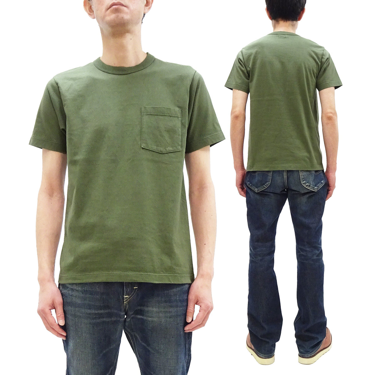 Whitesville Men's Plain Pocket T-Shirt - Short Sleeve Crewneck Loopwheel Tee (One-Wash) WV78932 by Toyo Enterprises 149 Olive