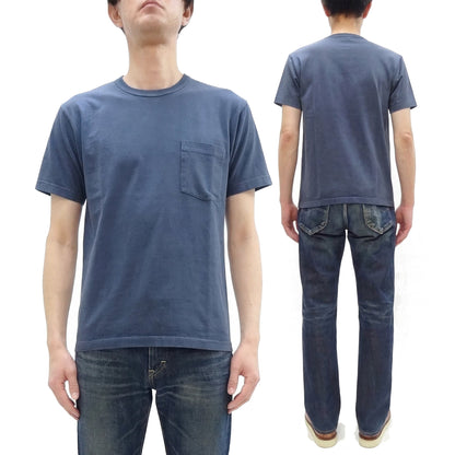 Whitesville Men's Short Sleeve Pigment-Dyed Pocket T-Shirt, Heavyweight Tubular Cotton Jersey Plain Tee, Made in Japan by Toyo Enterprises (WV79531 128 Faded Navy)